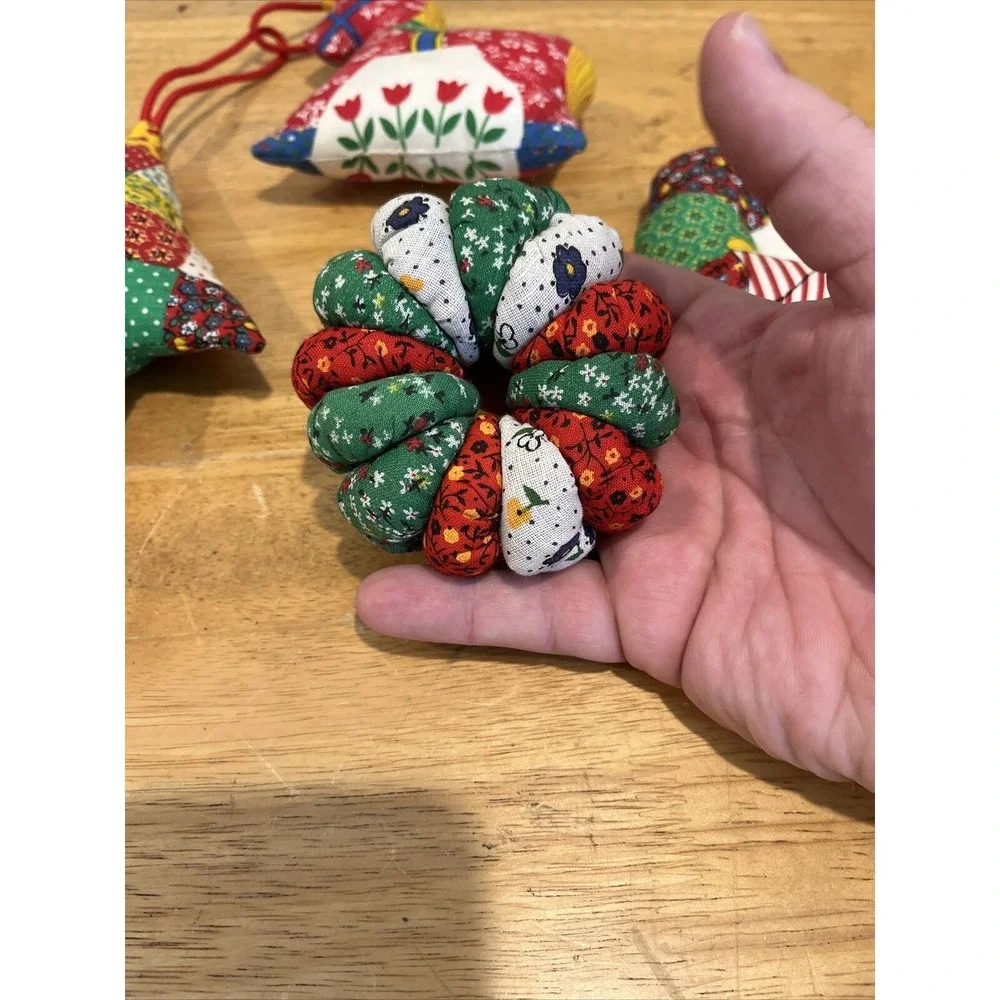 4 Vintage 1976 Springs Mills‎ Inc Ornament Patchwork Fabric Ornaments Christmas
